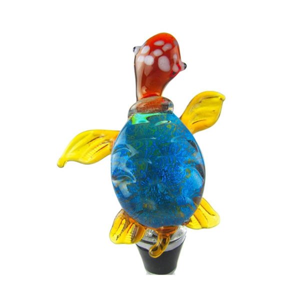 Zees Creations Glass Wine Bottle Turtle Blue 14117